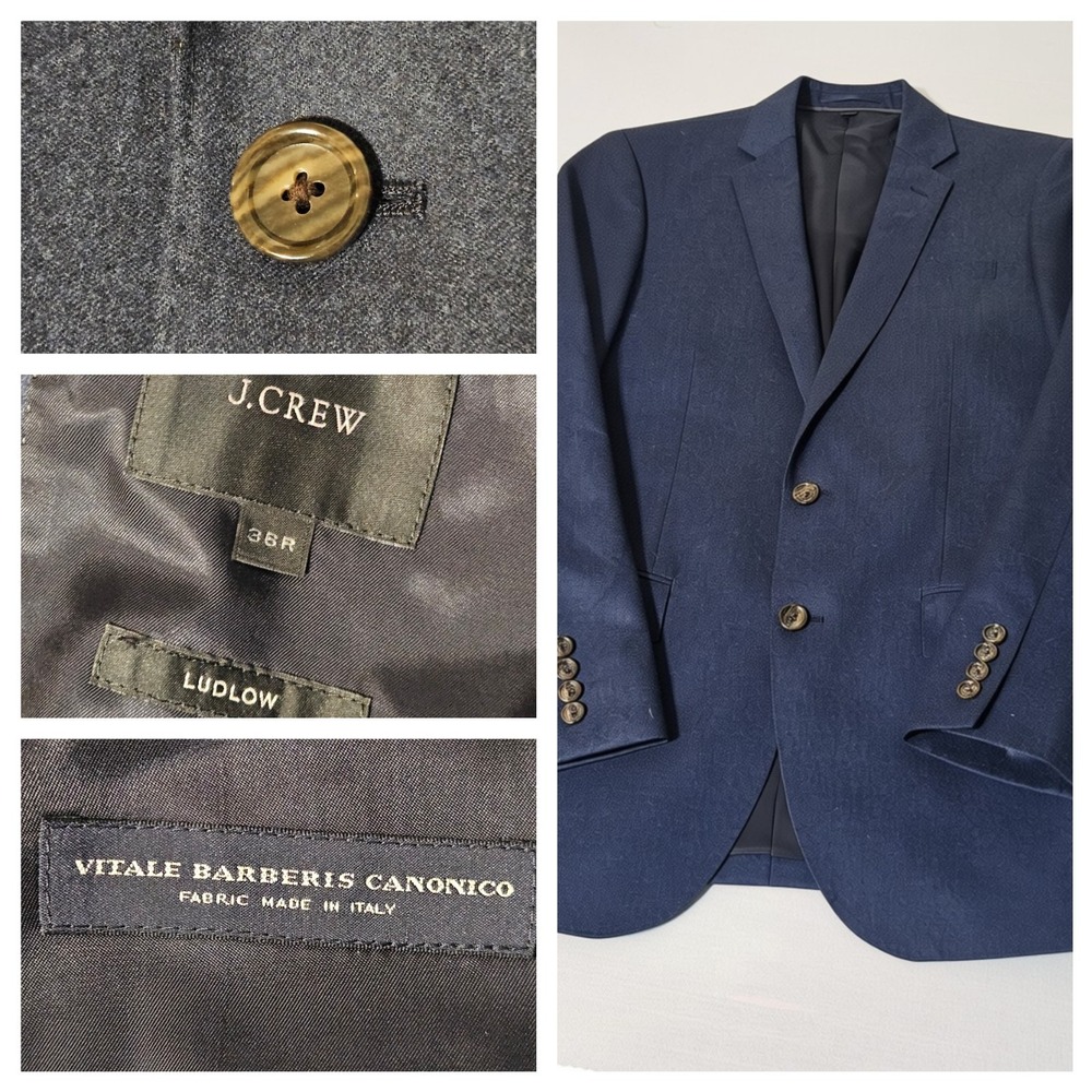 J. Crew LUDLOW Blazer Vitale Barberis Wool Suit Jacket Mens 36R Navy - Picture 1 of 7